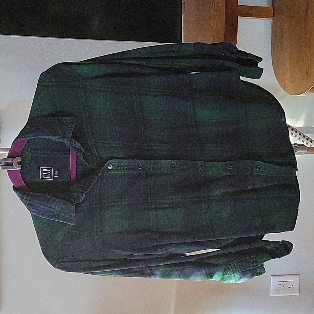 GAP Navy and Emerald Plaid Flannel Shirt